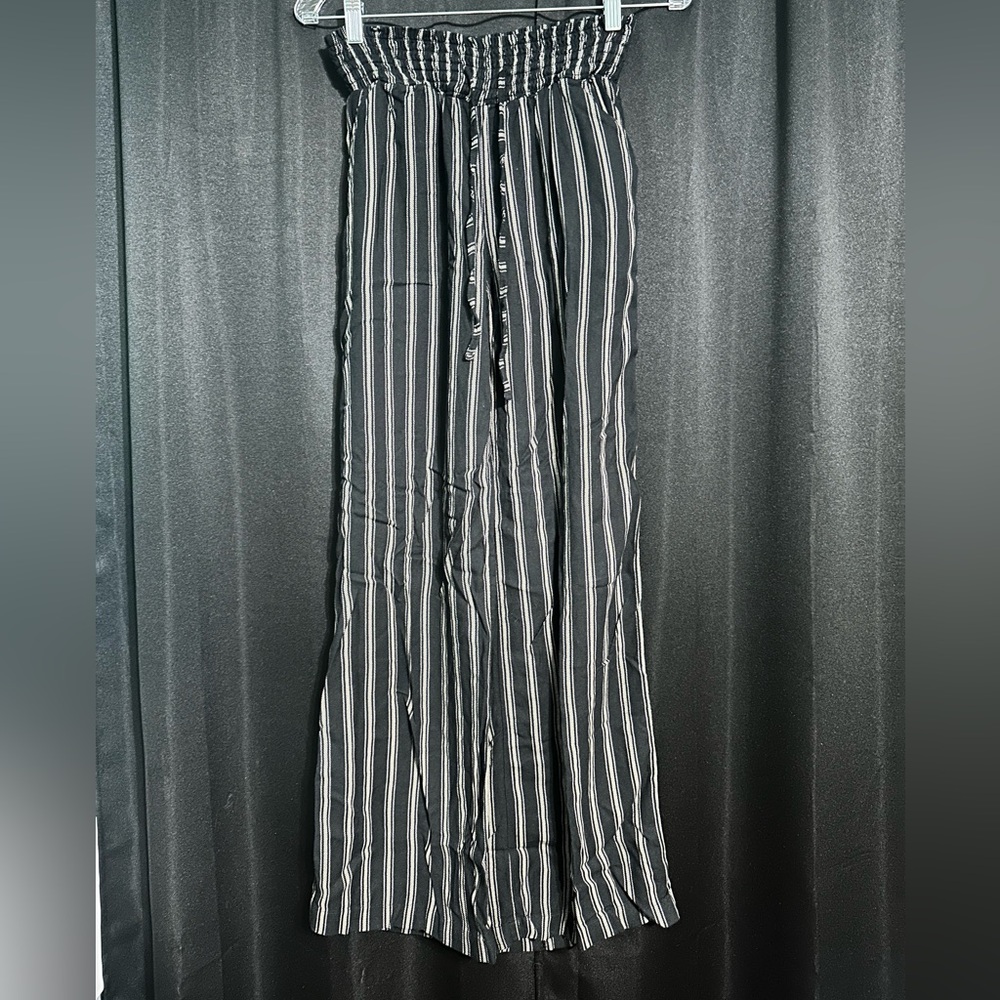 Navy and White Striped Wide-Leg Pants